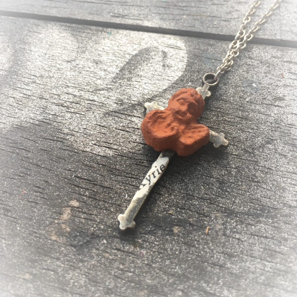 terra cotta angel cross Kyrie pendant necklace