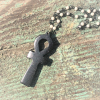 Stained hand carved ox bone ankh symbol pendant necklace