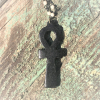 Stained hand carved ox bone ankh symbol pendant necklace